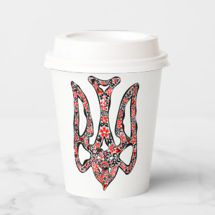 Ukrainian national emblem trident tryzub stylised paper cups