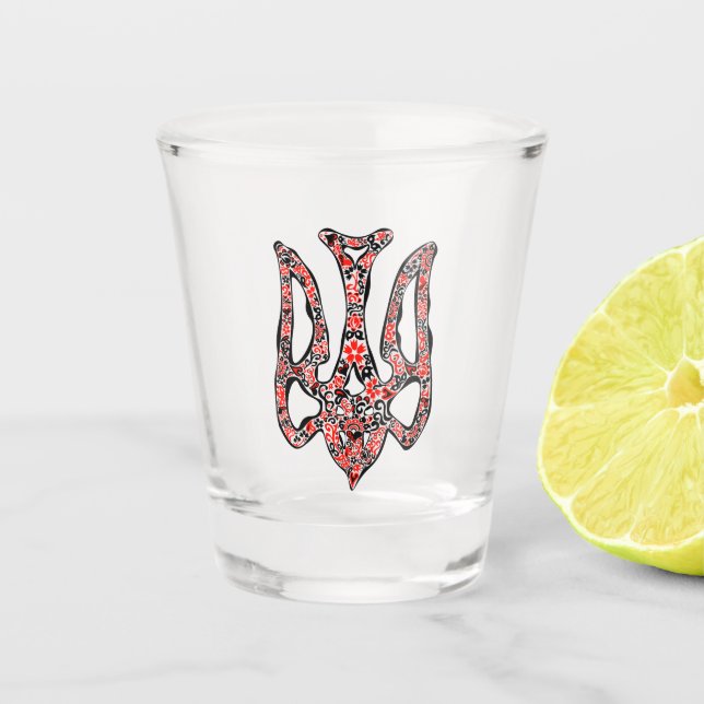 Ukrainian national emblem trident tryzub stylised shot glass (Front)