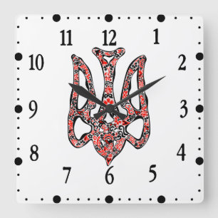 Ukrainian national emblem trident tryzub stylised square wall clock