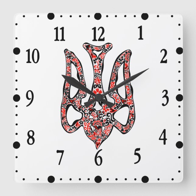 Ukrainian national emblem trident tryzub stylised square wall clock (Front)