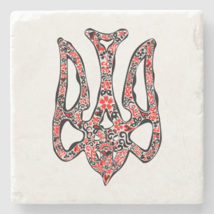 Ukrainian national emblem trident tryzub stylised stone coaster