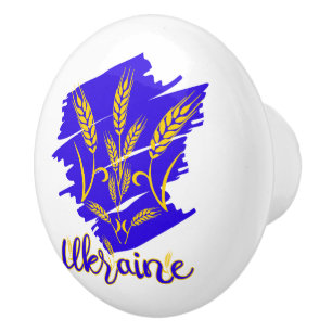 Ukrainian national symbol tryzub made of wheat ear ceramic knob