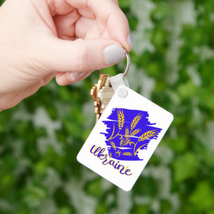 Ukrainian national symbol tryzub made of wheat ear key ring