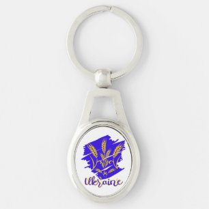 Ukrainian national symbol tryzub made of wheat ear key ring