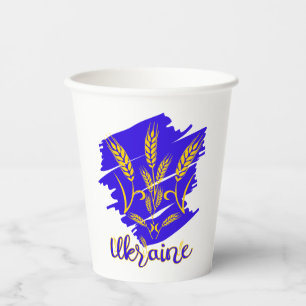 Ukrainian national symbol tryzub made of wheat ear paper cups