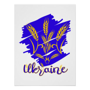 Ukrainian national symbol tryzub made of wheat ear poster