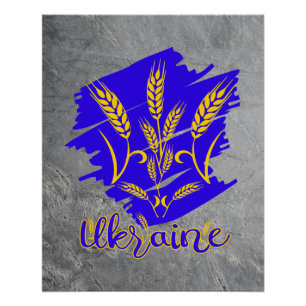 Ukrainian national symbol tryzub made of wheat ear poster