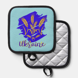 Ukrainian national symbol tryzub made of wheat ear pot holder