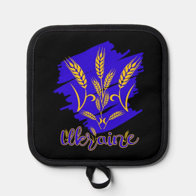 Ukrainian national symbol tryzub made of wheat ear pot holder (Front)