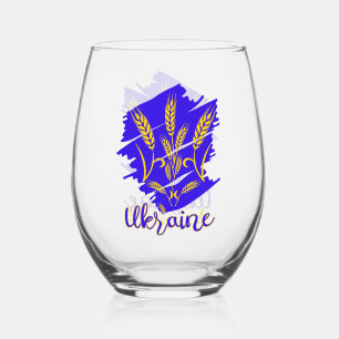 Ukrainian national symbol tryzub made of wheat ear stemless wine glass
