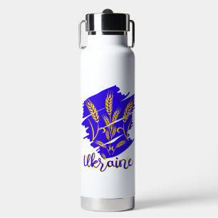 Ukrainian national symbol tryzub made of wheat ear water bottle
