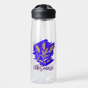 Ukrainian national symbol tryzub made of wheat ear water bottle
