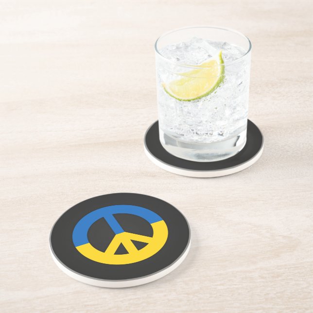 Ukrainian peace sign on a black background coaster (Side)