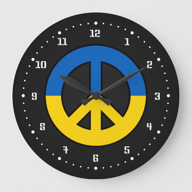 Ukrainian peace sign on a black background large clock (Front)