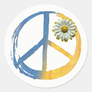 Ukrainian - PEACE Symbol Sign Daisy Ukraine War Classic Round Sticker