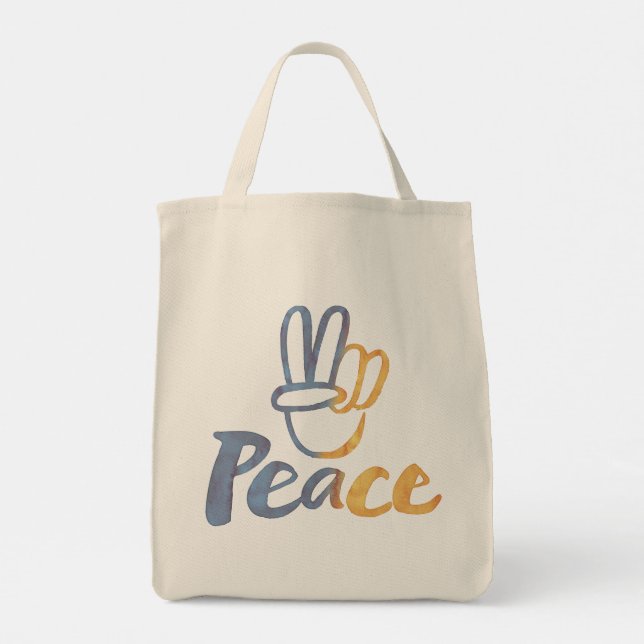 Ukrainian - PEACE Symbol V-Sign Ukraine Anti-War Tote Bag (Back)