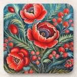 Ukrainian Petrikivka traditional folk art Coaster<br><div class="desc">Ukrainian Petrikivka traditional folk art. Watercolour painting.</div>