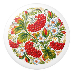 Ukrainian Petrykivka Floral Folk Art Ceramic Knob