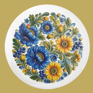 Ukrainian Petrykivka Flowers Folk Art Ceramic Knob