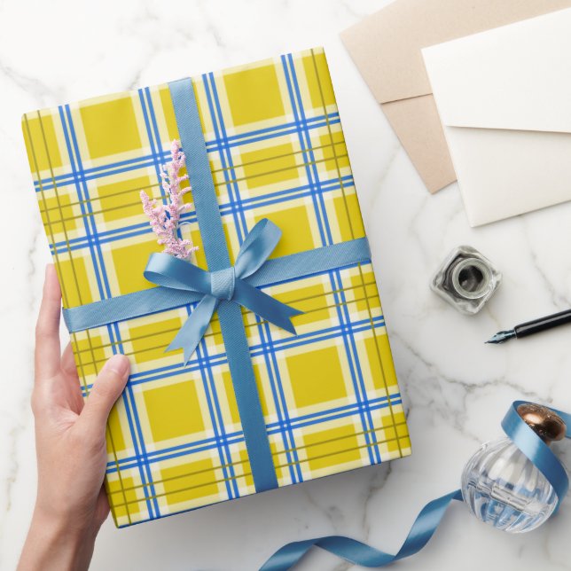 Ukrainian Plaid Blue And Yellow Gift  Wrapping Paper (Gifting)