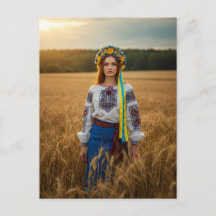 Ukrainian Pretty Girl Yellow Blue Wreath Postcard