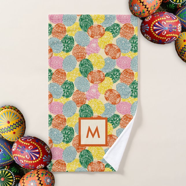 Ukrainian Pysanky Decorated Easter Eggs Monogram Hand Towel (Creator Uploaded)