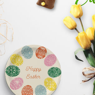 Ukrainian Pysanky Decorated Eggs Happy Easter Paper Plate