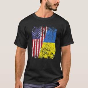 UKRAINIAN ROOTS Half American Flag UKRAINE T-Shirt