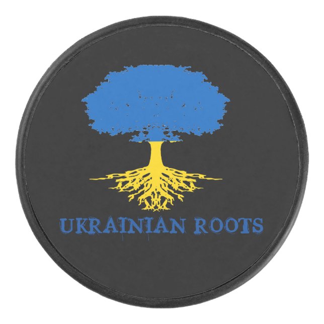Ukrainian Roots Tree Silhouette  Hockey Puck (Front)