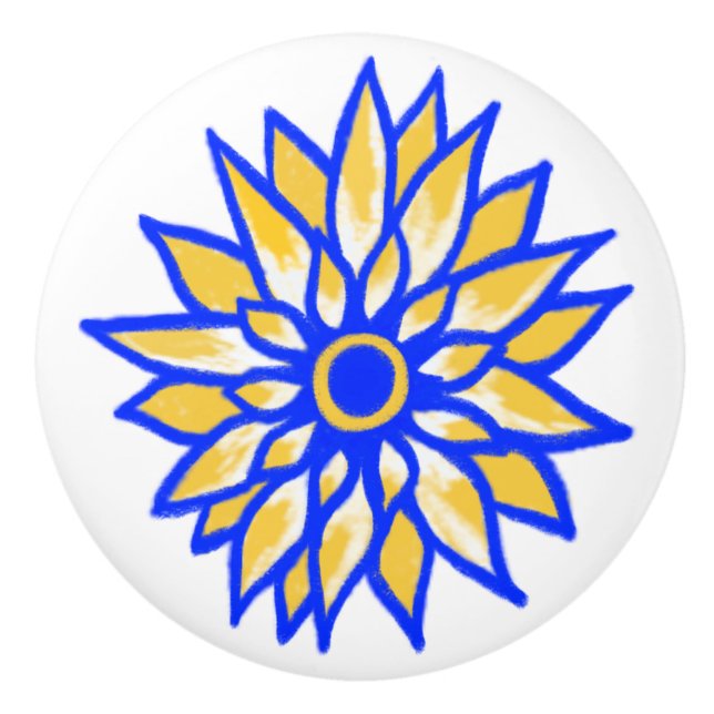 Ukrainian Sunflower Ceramic Knob (Front)