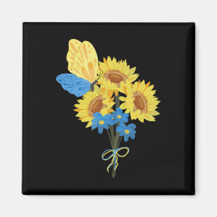 Ukrainian Sunflowers Tee Blue Yellow Butterfly Top Magnet