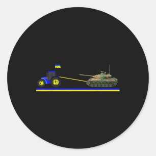 Ukrainian Tractor Pulling Tank With Ukraine Flag Classic Round Sticker