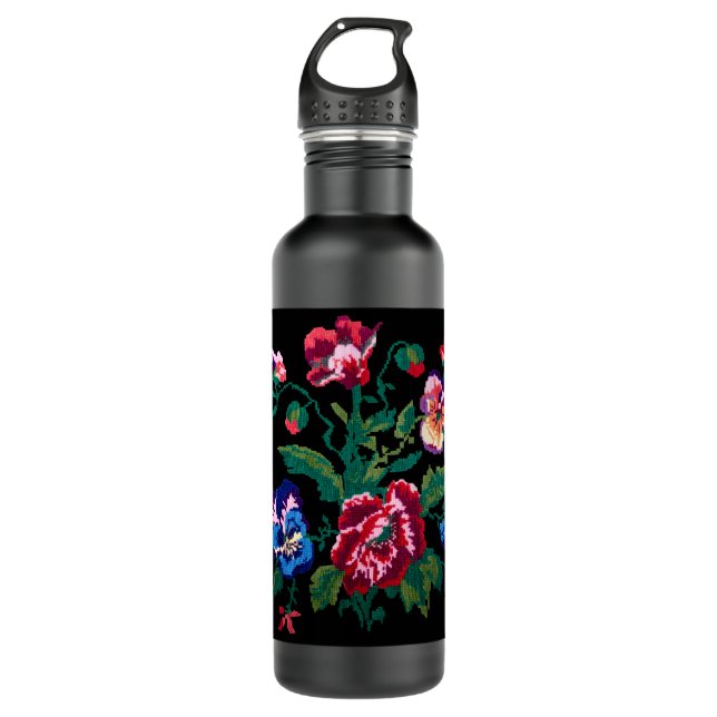 Ukrainian traditional vushuvanka folk art pattern 710 ml water bottle (Front)