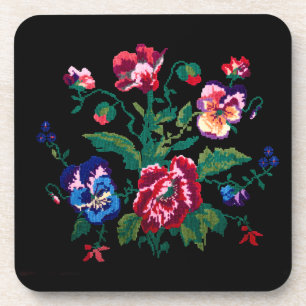 Ukrainian traditional vushuvanka folk art pattern coaster