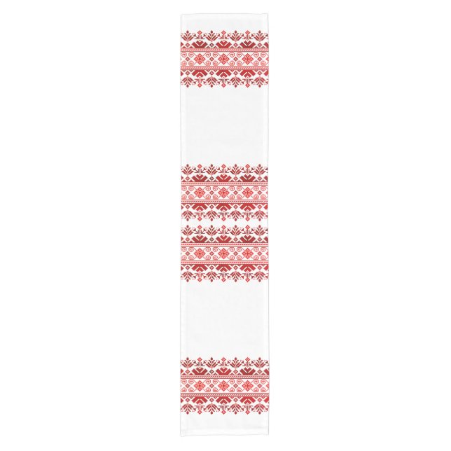 Ukrainian traditional vushuvanka folk art red short table runner (Front)