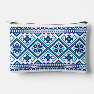 Ukrainian traditional vushuvanka folk pattern blue accessory pouch