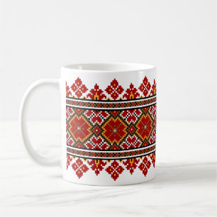 Ukrainian traditional vushuvanka folk pattern red coffee mug