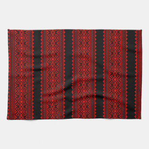 Ukrainian traditional vushuvanka folk pattern red tea towel