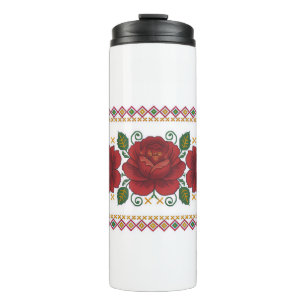 Ukrainian traditional vushuvanka folk pattern rose thermal tumbler