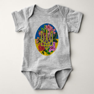 Ukrainian trident and flag of Ukraine with flowers Baby Bodysuit