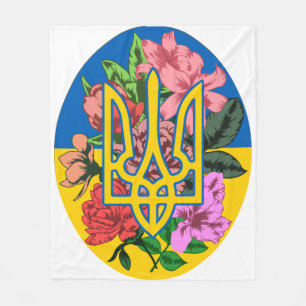 Ukrainian trident and flag of Ukraine with flowers Fleece Blanket