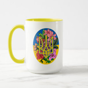 Ukrainian trident and flag of Ukraine with flowers Mug