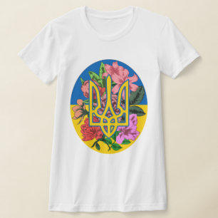 Ukrainian trident and flag of Ukraine with flowers T-Shirt
