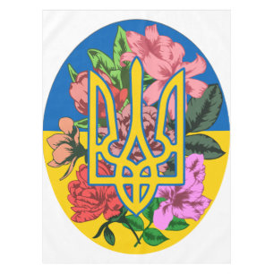 Ukrainian trident and flag of Ukraine with flowers Tablecloth