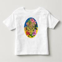 Ukrainian trident and flag of Ukraine with flowers
