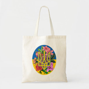 Ukrainian trident and flag of Ukraine with flowers Tote Bag