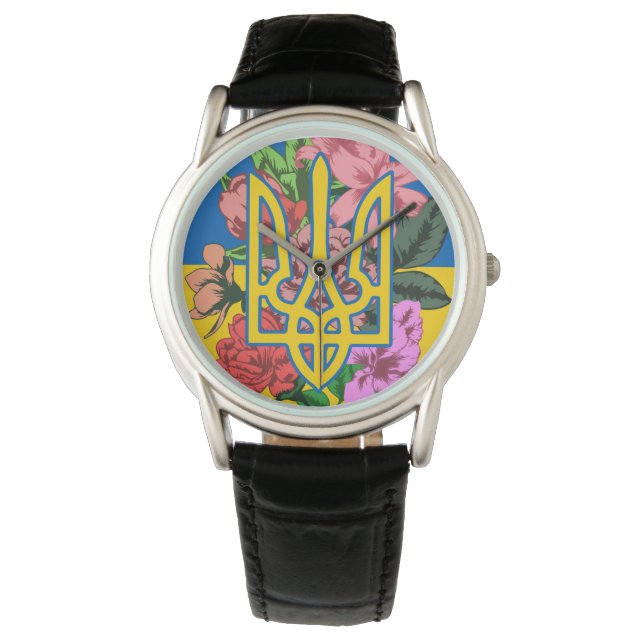 Ukrainian trident and flag of Ukraine with flowers Watch (Front)