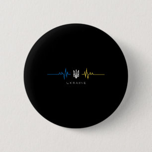 Ukrainian Trident Flag Heartbeat - I Stand With Uk 6 Cm Round Badge
