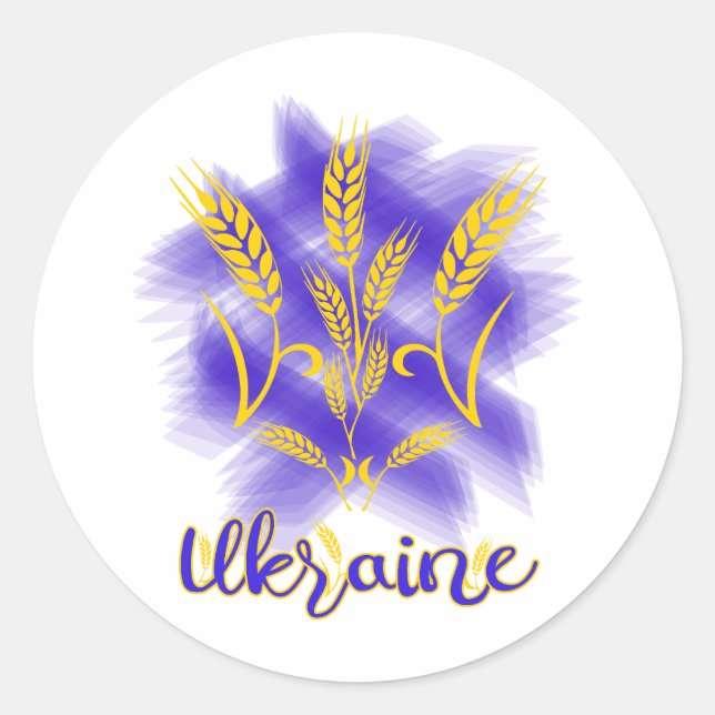 Ukrainian trident made of wheat ear classic round sticker (Front)