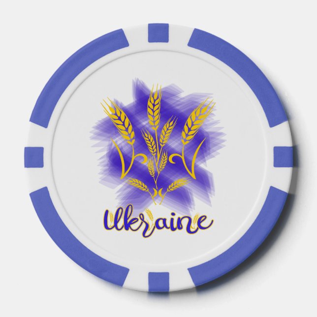 Ukrainian trident made of wheat ear poker chips (Front)